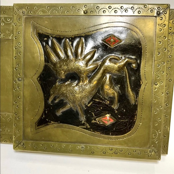 Antique Very Rare Folding Embossing Metallic Brass Book Ends and Shelf - Picture 2 of 12